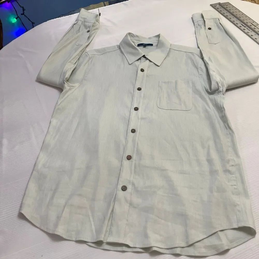 Shore Light Green Linen Men’s Long Sleeve Button Up Shirt Size Medium - Picture 6 of 9